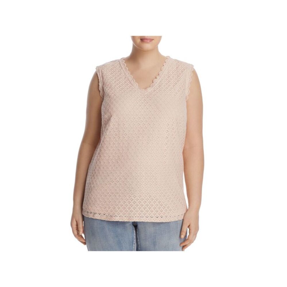 JUNAROSE Womens Pink Lace Sleeveless V Neck Top Plus 20